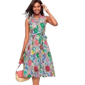 NWT Talbots Cotton Paisley Ruffle Neck Sleeveless Dress Size 14
